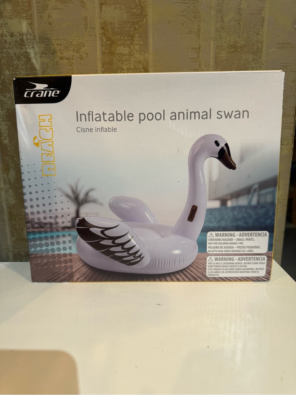 Large Crane Inflatable Pool Swan Float - White with Black Accents 46x52 - Picture 2 of 3